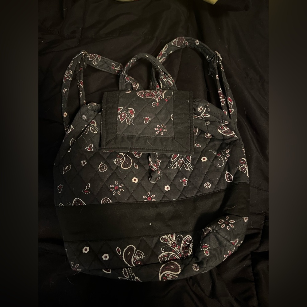 🍄Black Patterned Backpack Purse